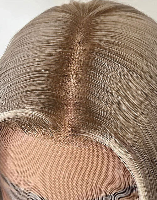 Adey-Highlight Ash Blonde Wavy 4x4 Lace Wig Glueless HD Lace Human Hair Wig