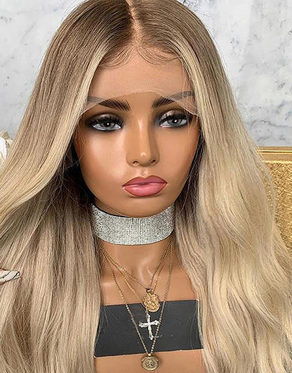 Adey-Highlight Ash Blonde Wavy 4x4 Lace Wig Glueless HD Lace Human Hair Wig