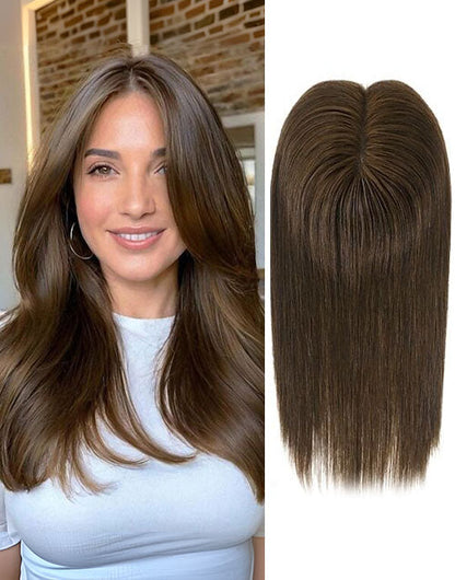 4.5"X5" Toppers For Women Real Human Hair Swiss Lace Base Hand-Tied Hair