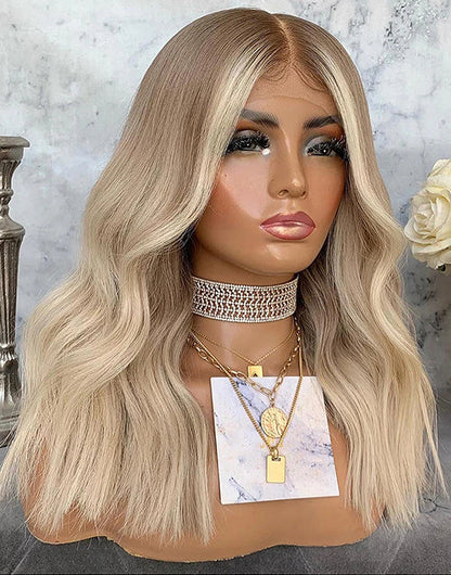 Adey-Highlight Ash Blonde Wavy 4x4 Lace Wig Glueless HD Lace Human Hair Wig
