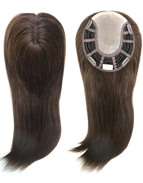 European Remy Human Hair Topper for Women 6“x7" Natural Straight Toupee Women 4 Hair Clips on Hair Pieces
