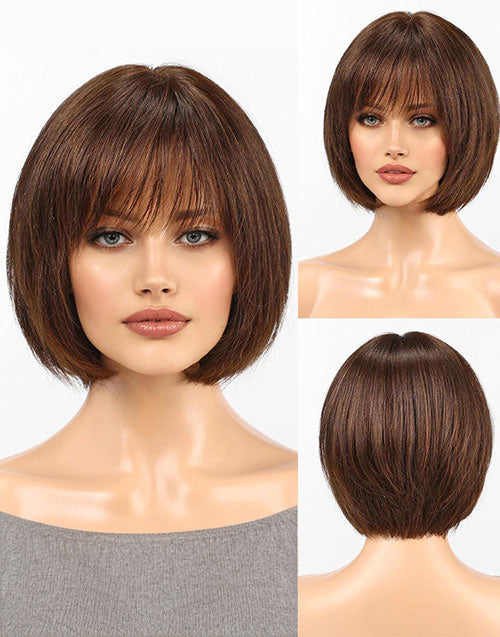 Yillia-Face Framing Brown Bob Wig With Bangs 4X4 Glueless Lace Closure Wig