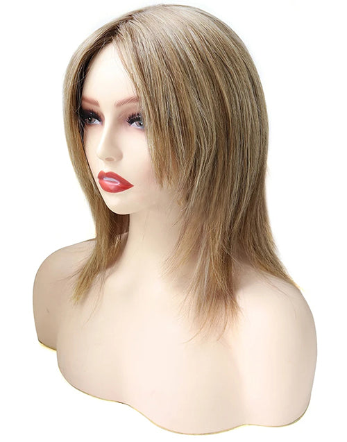 9 Inches Human Hair Wig Blonde Straight European Cuticle Remy Hair Lace Front Female Wig