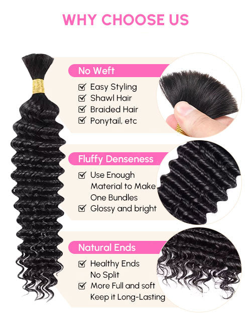 12A Deep Wave Bulk Human Hair For Braiding No Weft Human Hair Extensions Micro Braiding
