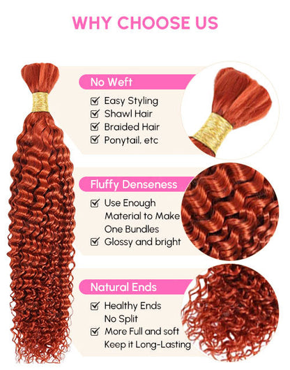 Ginger Color Curly Bulk 12A Human Hair for Braiding Human Hair Extensions for Boho Braids No Weft