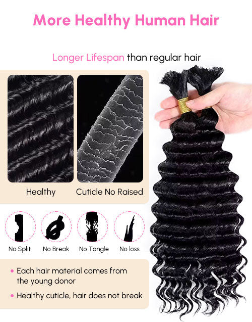12A Deep Wave Bulk Human Hair For Braiding No Weft Human Hair Extensions Micro Braiding