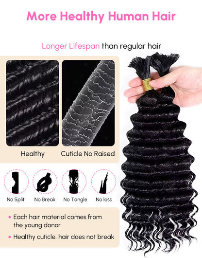 12A Deep Wave Bulk Human Hair For Braiding No Weft Human Hair Extensions Micro Braiding