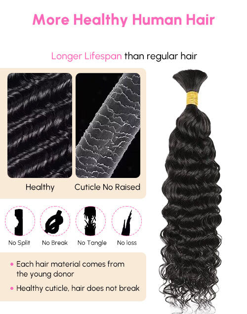 Hair Bulk Water Wave Human Hair for Braiding No Weft Human Hair 12A for Boho Braids Wet and Wavy