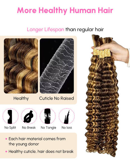 Highlight Honey Brown Deep Wave Hair Bulk Braiding Hair for Human Hair Extensions for Micro braiding No Weft 12A