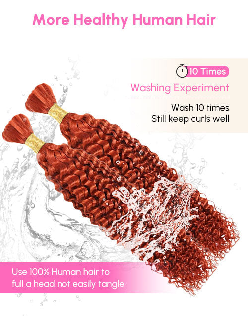 Ginger Color Curly Bulk 12A Human Hair for Braiding Human Hair Extensions for Boho Braids No Weft