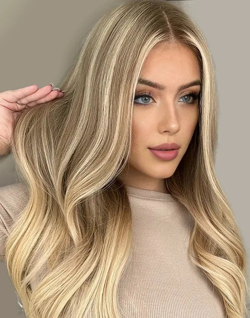 Ruka-Dirty Blonde Highlights Loose Wavy 13x6 Deep Part Lace Wigs 100% Real Human Hair For Caucasian Women