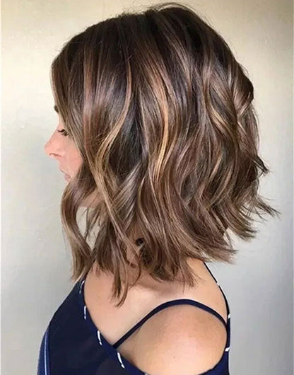 Daphne-Fashion Balayage Short Wavy Bob 13X6 Lace Frontal Side Part Human Hair Wig