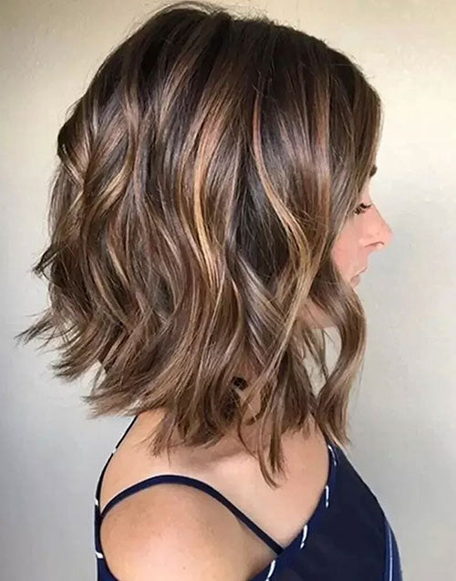 Daphne-Fashion Balayage Short Wavy Bob 13X6 Lace Frontal Side Part Human Hair Wig