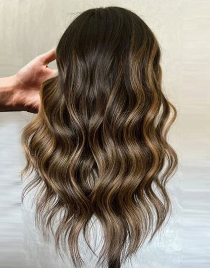 Adeline-Natural Balayage Brown Body Wave Pre Plucked 13X4 Lace Front Human Hair Wig