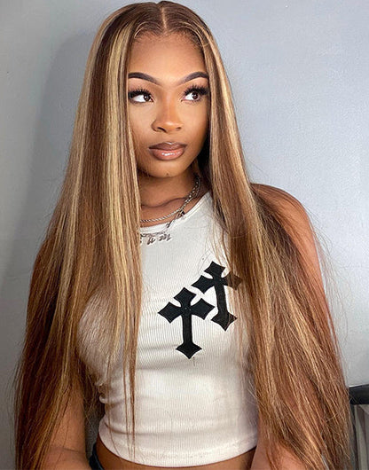 TP4/27 Balayage Brown Straight 7X5 Pre Cut Lace Wig [Medium Cap]