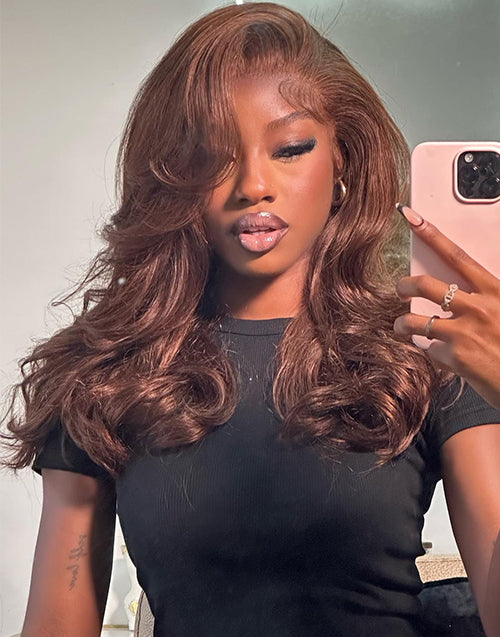 14" Brown Wavy 6x5 Pre Cut Lace Wig Side Part Human Hair