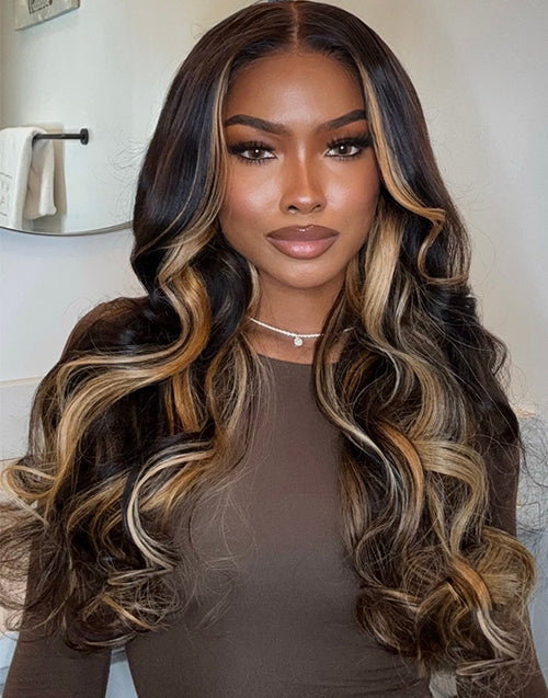 Yanet- Butterscotch Honey Caramel Highlights Body Wave Glueless Wig 220% Density Pre Cut Lace