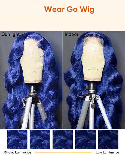 Lola- Blue Color Glueless Body Wave 4X4 Pre Cut Lace Closure Wig Human Hair