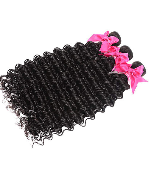 Deep Wave Hair 32inch 3 Bundles With Closure Human Hair With Lace Closure