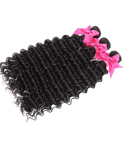 Deep Wave Hair 32inch 3 Bundles With Closure Human Hair With Lace Closure