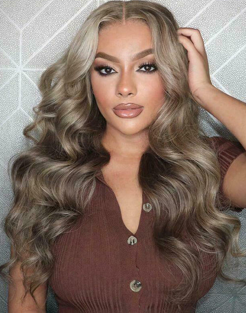 18” Highlight Blonde Wavy 13x4 Lace Front Wig With Dark Roots
