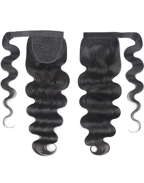 Body Wave Real Human Hair Ponytail Extension Wrap Around Long Clip in Wavy Ponytail Hair Extensions for Women