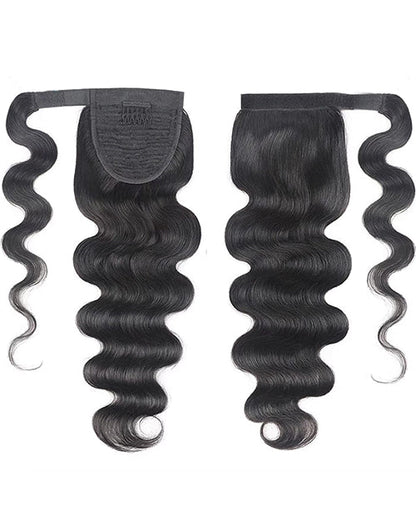 Body Wave Real Human Hair Ponytail Extension Wrap Around Long Clip in Wavy Ponytail Hair Extensions for Women