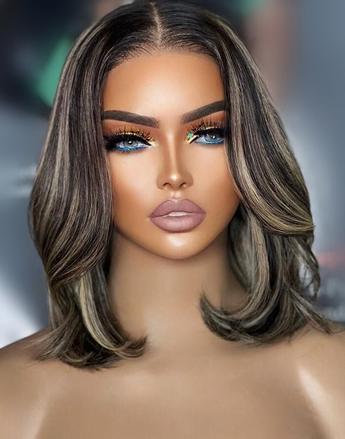Helen- Highlight Honey Short Wavy Bob 13x5 Pre Everything Wig Human Hair Glueless Wig