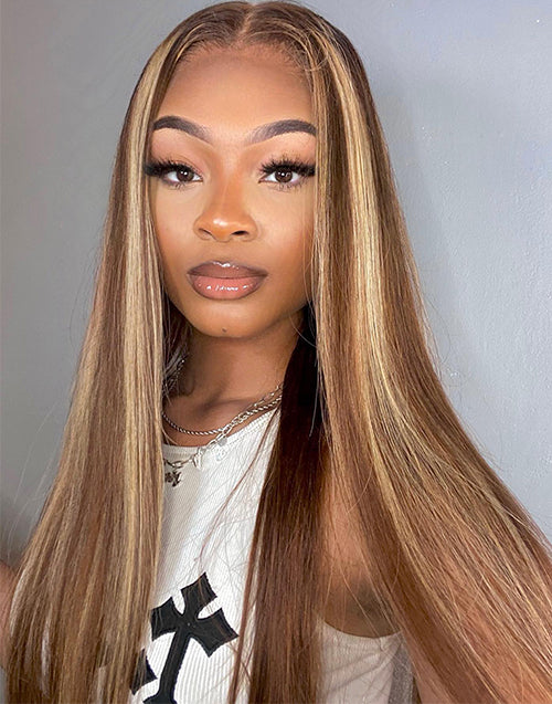 TP4/27 Balayage Brown Straight 7X5 Pre Cut Lace Wig [Medium Cap]