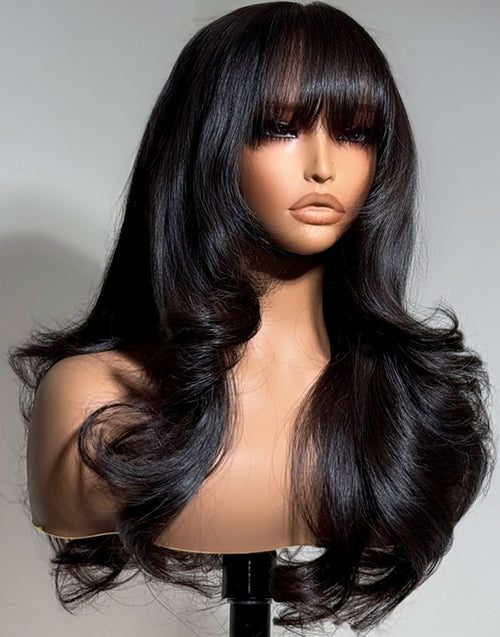 Wynn- Glueless Pull Go Wig Butterfly Style Wig With Bangs Loose Wavy Wig Pre Cut Lace Wig