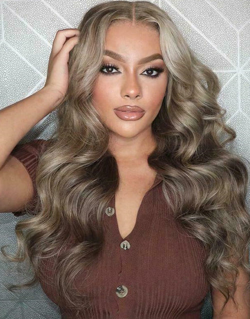 18” Highlight Blonde Wavy 13x4 Lace Front Wig With Dark Roots