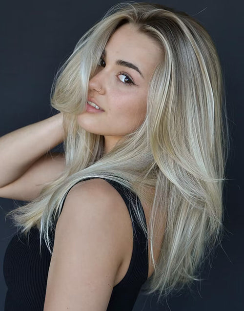 18" Ombre Highlight Blonde Layered Straight 5.5x5.5 Lace Glueless Wig For Women