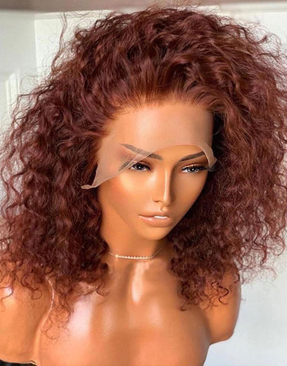 Elena- Reddish Brown Curly Short 13x4 Lace Front Bob Wig 4x4 Lace Bob Human Hair Wig