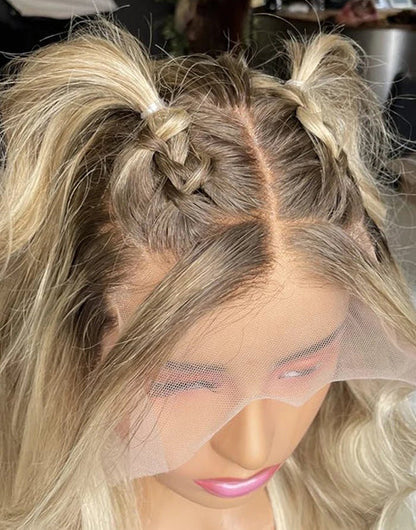 Gerly-Light Ash Blonde Wavy 13x6 Frontal Glueless Wig Need to Do Cute Braids/Ponytail by Yourself Human Hair