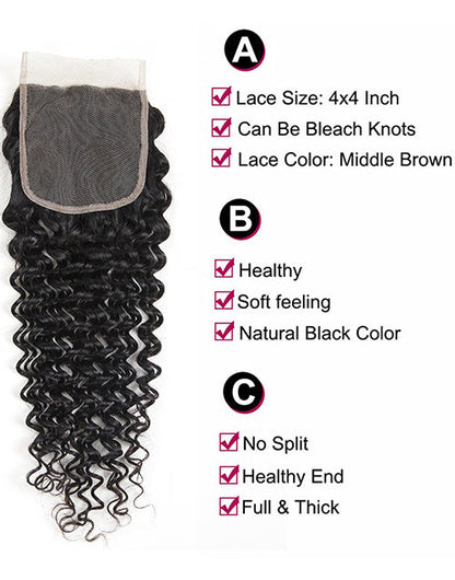 Deep Wave Hair 32inch 3 Bundles With Closure Human Hair With Lace Closure