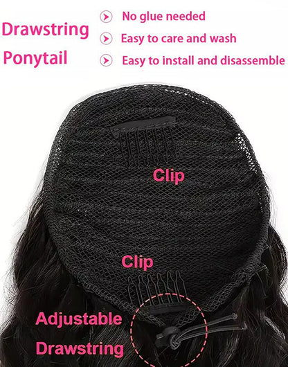 Body Wave Drawstring Ponytail Human Hair Extensions Clip In For Women