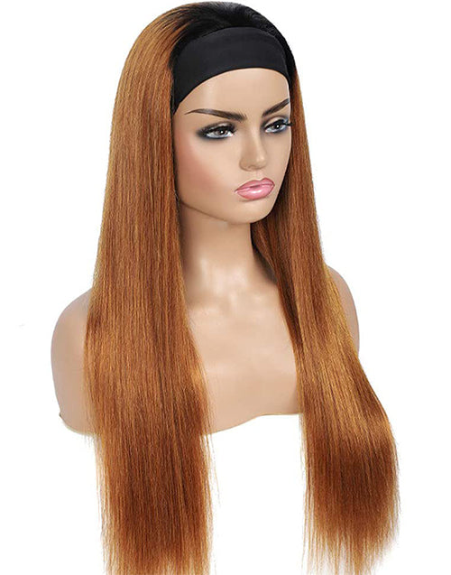 T1B/30 Straight Headband Wig Human Hair Beginner Friendly Wig Easily Do High Ponytail/Bun By Yourself