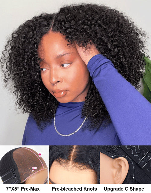 Saskia- Shoulder Length Fluffy Curl 7X5 Bob Pre Cut Lace Preplucked Human Hair Wig 250% Density Glueless Crystal Lace Wig