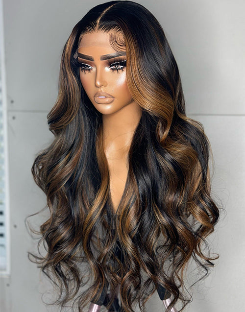 Highlights Brown Body Wave Pre Cut Lace Glueless Wig [Medium Cap]