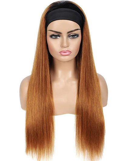 T1B/30 Straight Headband Wig Human Hair Beginner Friendly Wig Easily Do High Ponytail/Bun By Yourself