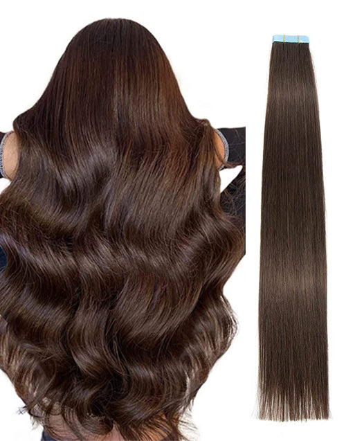 Tape in Extensions Darkest Brown Straight Human Hair Extensions #2