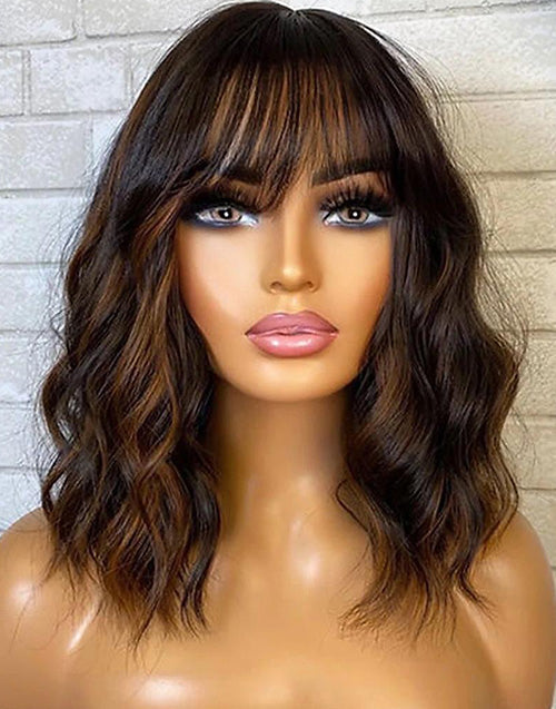 Cathy- 13x5 Brown Highlight Glueless Wigs With Bangs Loose Wavy Pre Everything Wigs