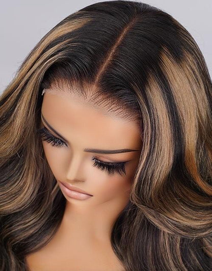 Violet- Freetress Cap Glueless Pull Go Wig Balayage Mixed Honey Blonde Wavy 6x5 Pre Cut Lace Human Hair