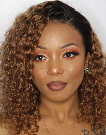 18" T1B/30 Water Wave 13x4 Lace Front Wig Glueless Human Hair Wig