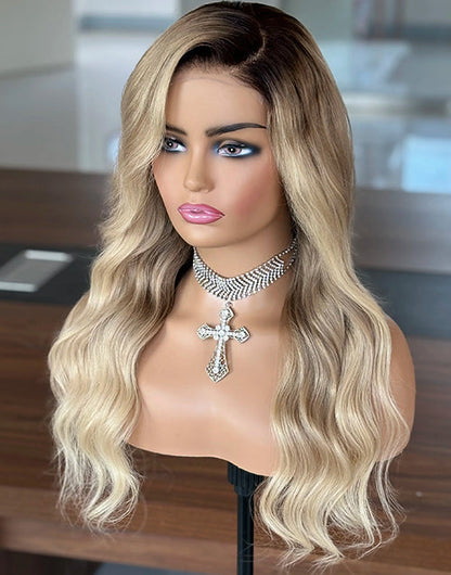 Diky-360 Updo Style Beige Blonde Wigs Wavy Can Do Braids Half Up Half Down Wig