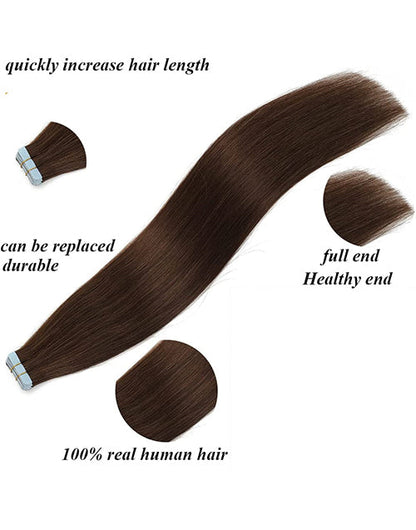Tape in Extensions Darkest Brown Straight Human Hair Extensions #2