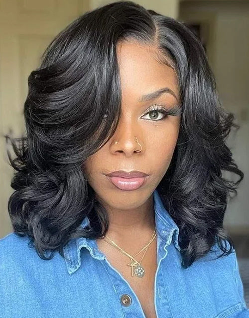 Wavy Short Bob Glueless Wig Wig Pre Cut 13x5 Lace [Medium Cap]