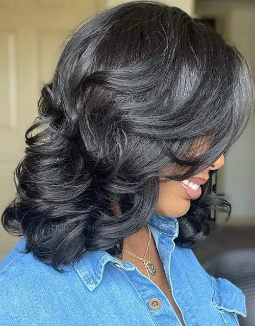 Wavy Short Bob Glueless Wig Wig Pre Cut 13x5 Lace [Medium Cap]