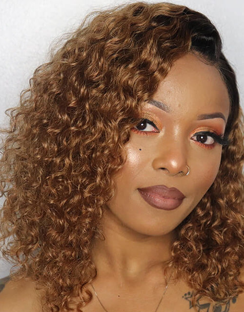 18" T1B/30 Water Wave 13x4 Lace Front Wig Glueless Human Hair Wig