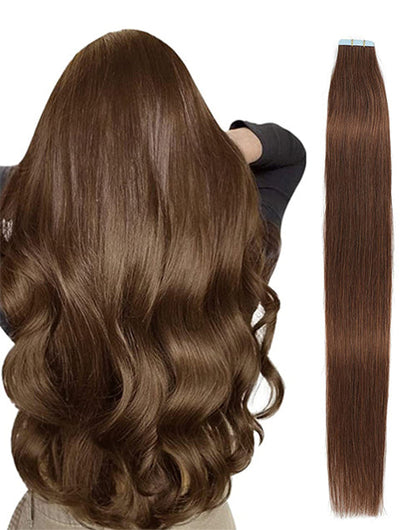 Tape in Dark Brown Straight Human Hair Extensions #4
